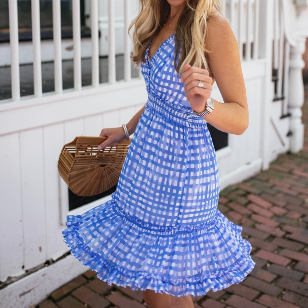 Lilly Pulitzer blue plaid halter summer mini dress 2018 release size Medium
